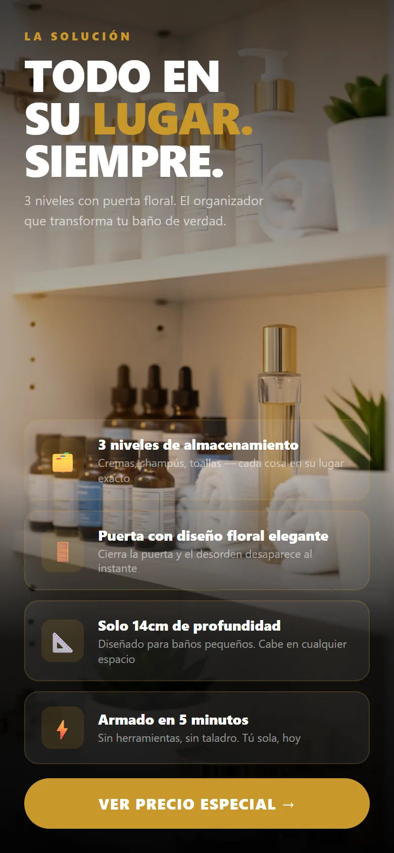 Solución: organizador 3 niveles con puerta floral